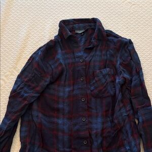 Topshop Navy and Red Plaid Button Down Shirt size 0